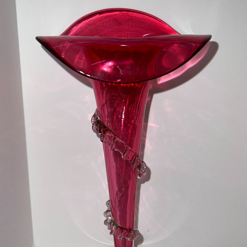 Vintage Victorian Cranberry Glass Jack-in-the-Pulpit Vase - Picture 2 of 13